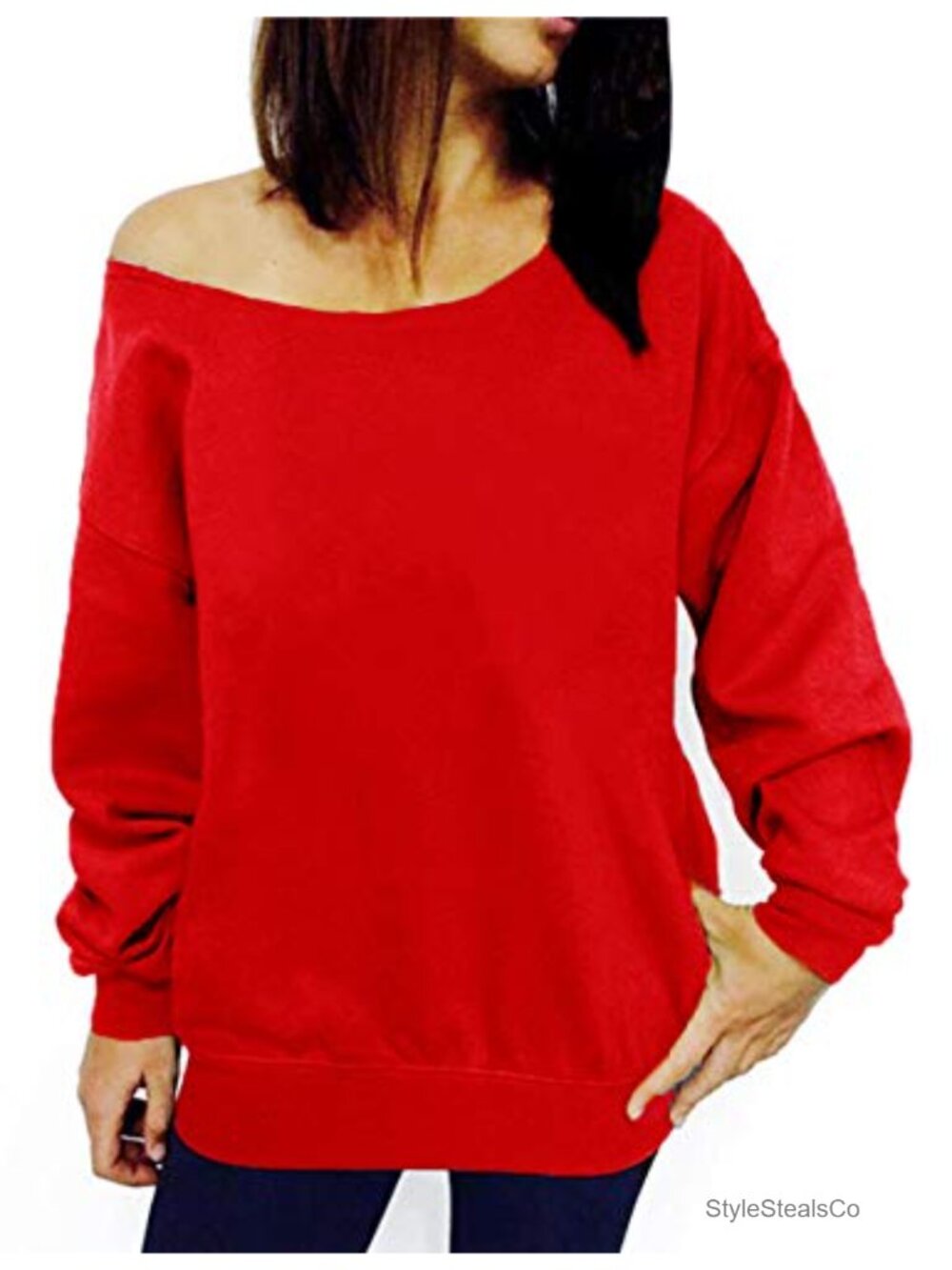 Women's Off Shoulder Sweatshirt Pullover Long Sleeve Slouchy Top